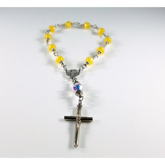 St. Benedict One Decade Rosary, Vintage Swarovski Our Father Bead, Handmade - Picture 8 of 10